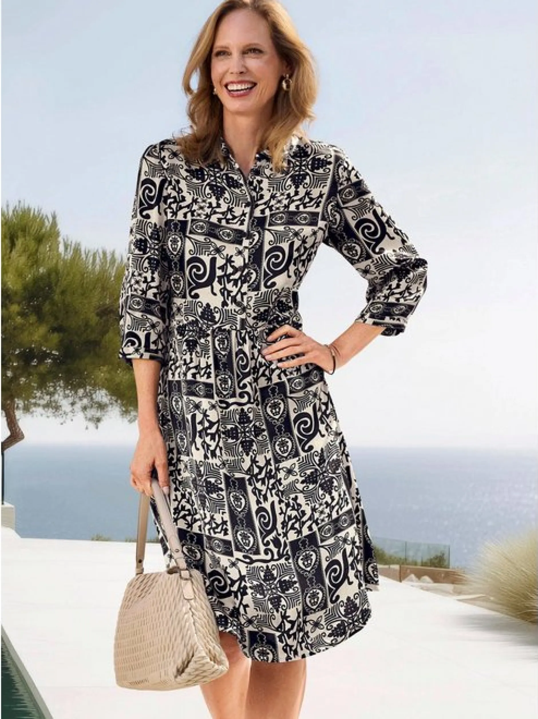 Goldner Damen Sommerkleid in schwarz mehrfarbig