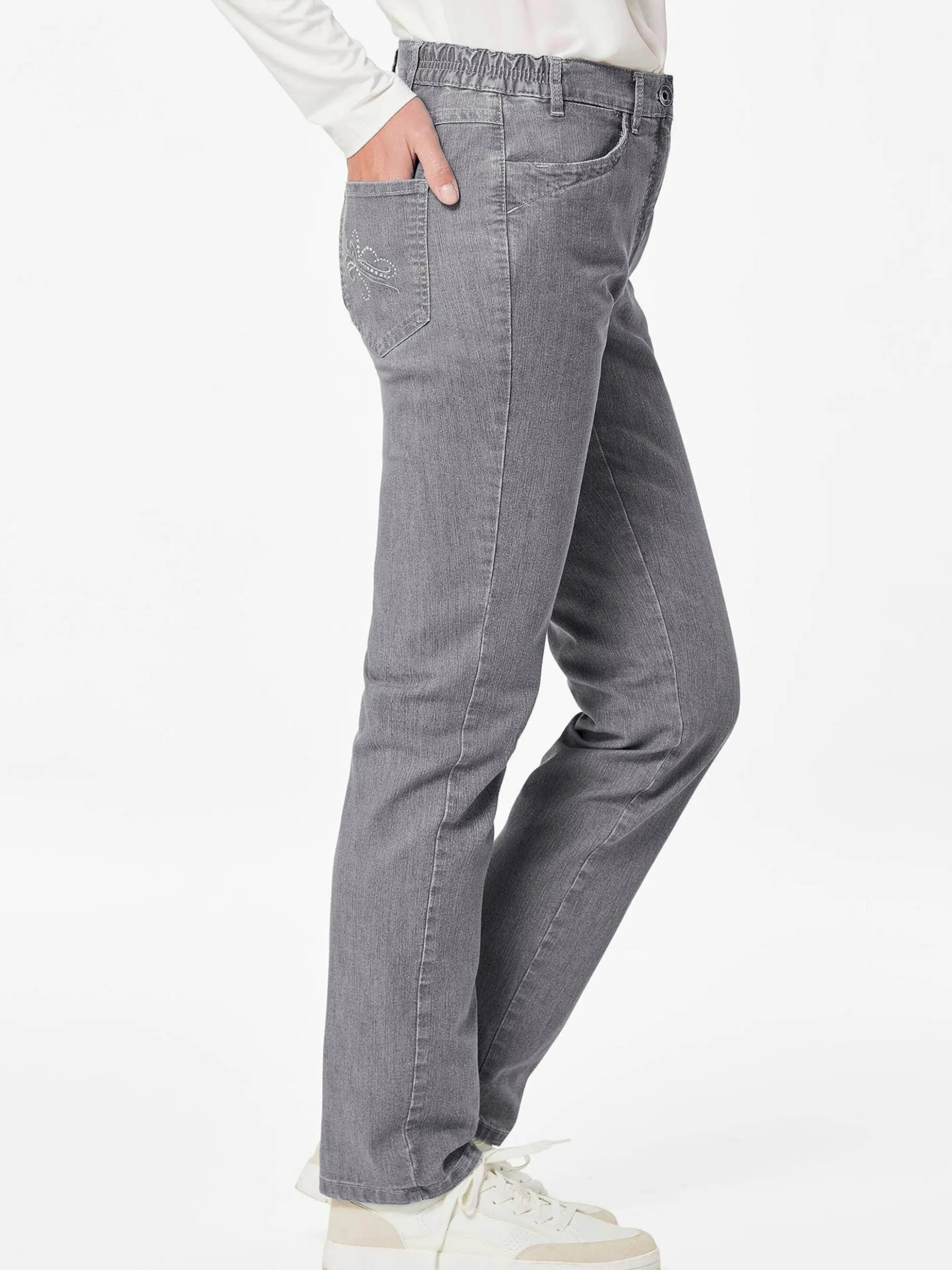 Goldner Damen Stretchjeans in grau