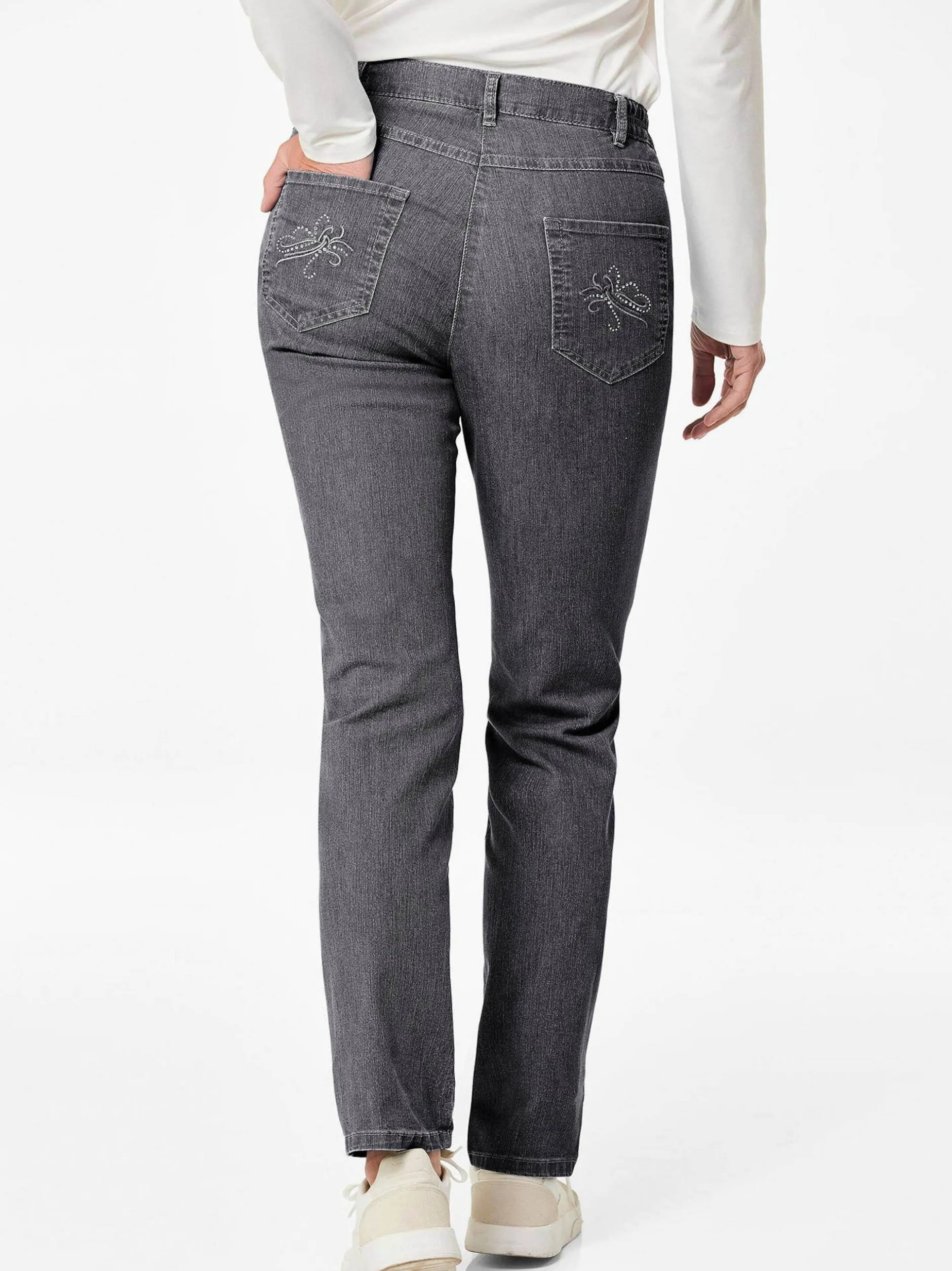 Goldner Damen Stretchjeans in schwarz
