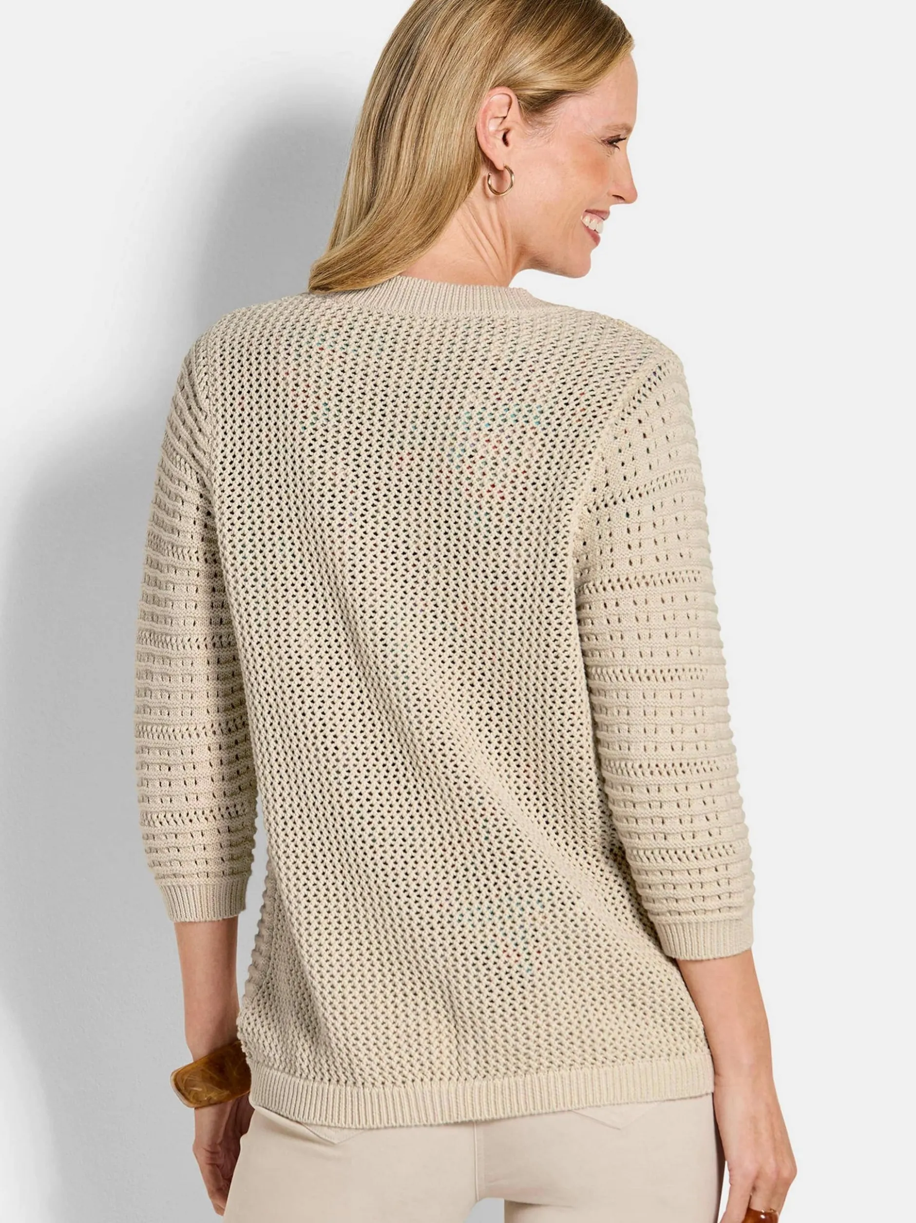 Goldner Damen Strickjacken in beige - Ärmel: 3/4 Arm