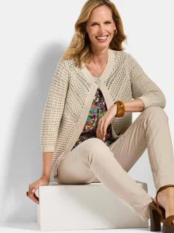 Goldner Damen Strickjacken in beige - Ärmel: 3/4 Arm