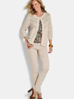 Goldner Damen Strickjacken in beige - Ärmel: 3/4 Arm