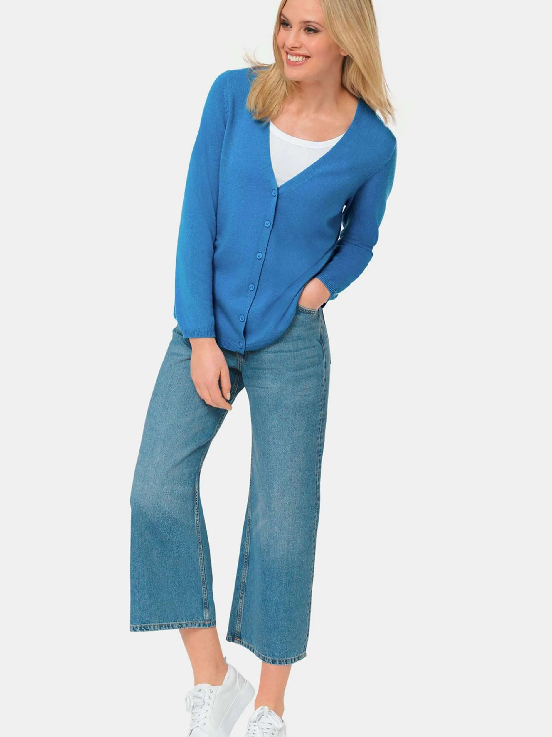 Goldner Damen Strickjacken - Kurzgröße in blau