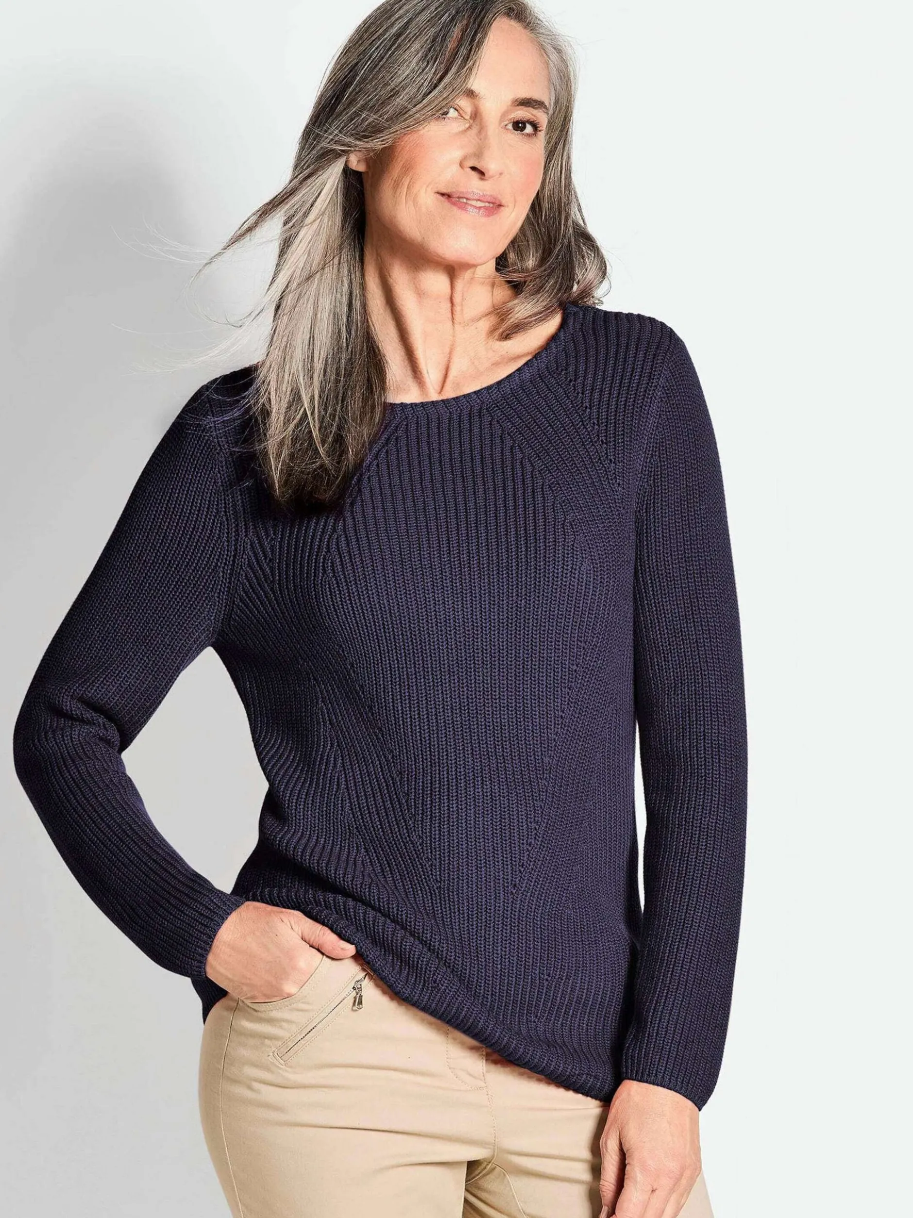 Goldner Damen Strickpullover in marine - Ärmel: langarm
