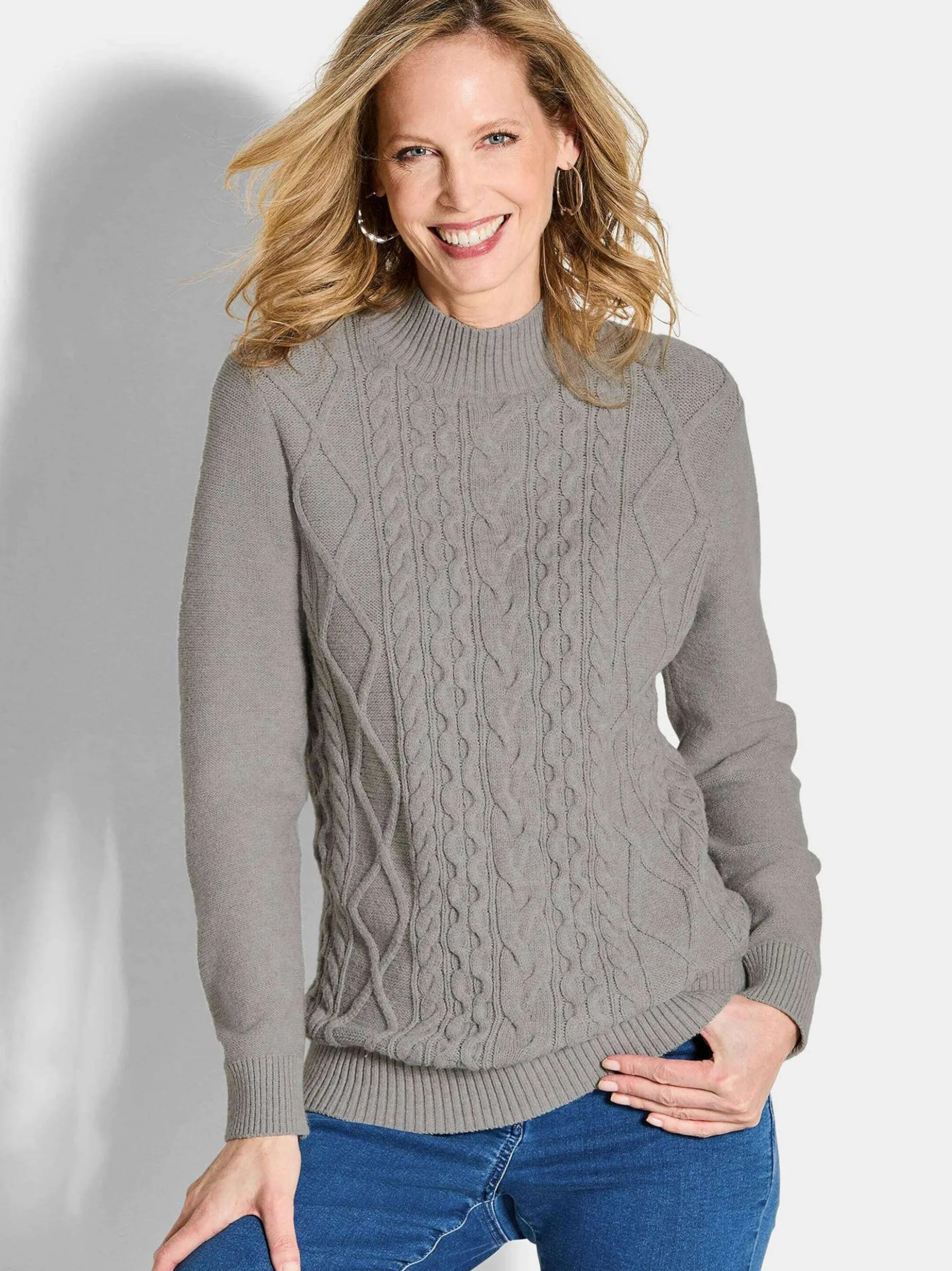 Goldner Damen Strick & Pullover in grau - Ärmel: langarm