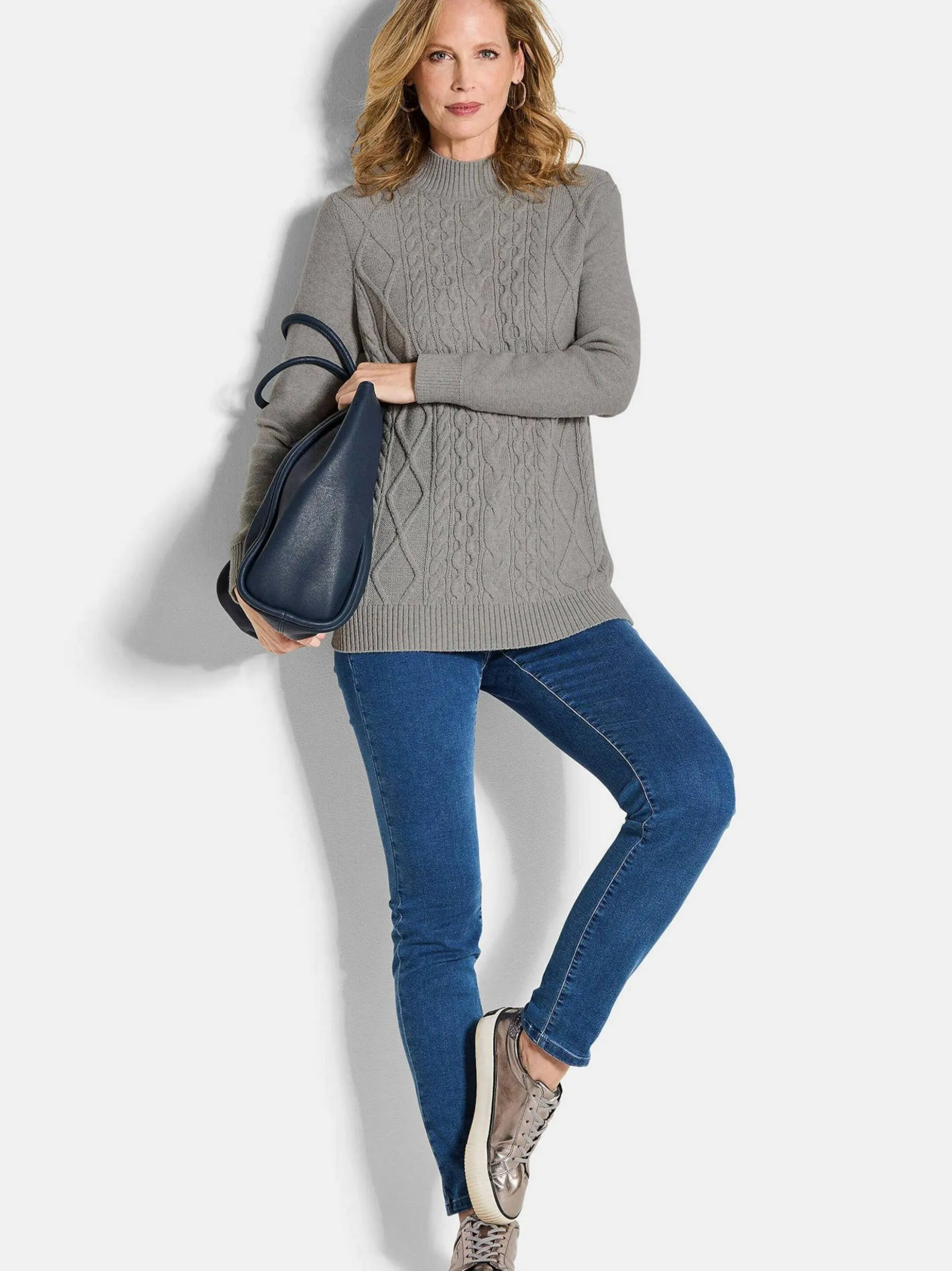 Goldner Damen Strick & Pullover in grau - Ärmel: langarm