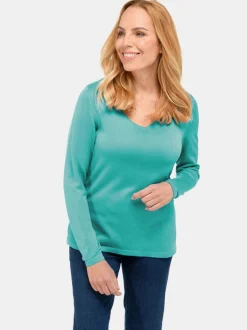 Goldner Damen Strickpullover in smaragd - Ärmel: langarm