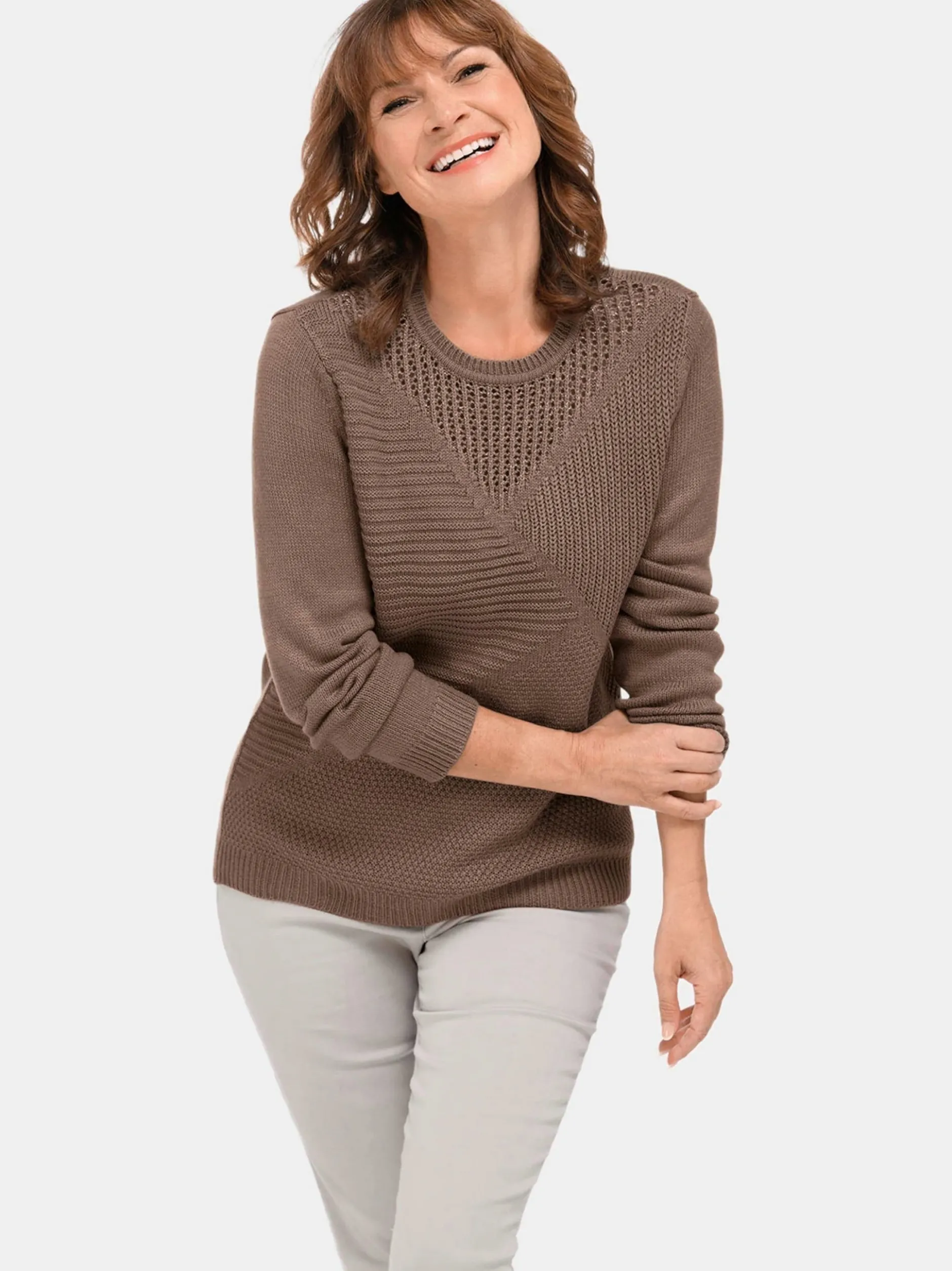 Goldner Damen Strickpullover in taupe - Ärmel: langarm
