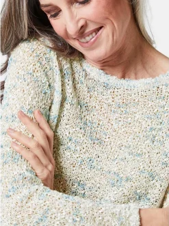 Goldner Damen Strickpullover in weiß - Ärmel: langarm