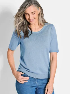 Goldner Damen Strickpullover - Kurzgröße in türkis