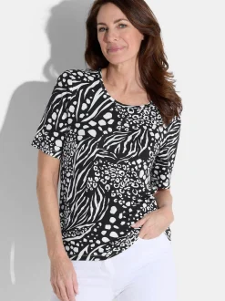 Goldner Damen T-Shirt in schwarz - Ausschnitt: Rundhals