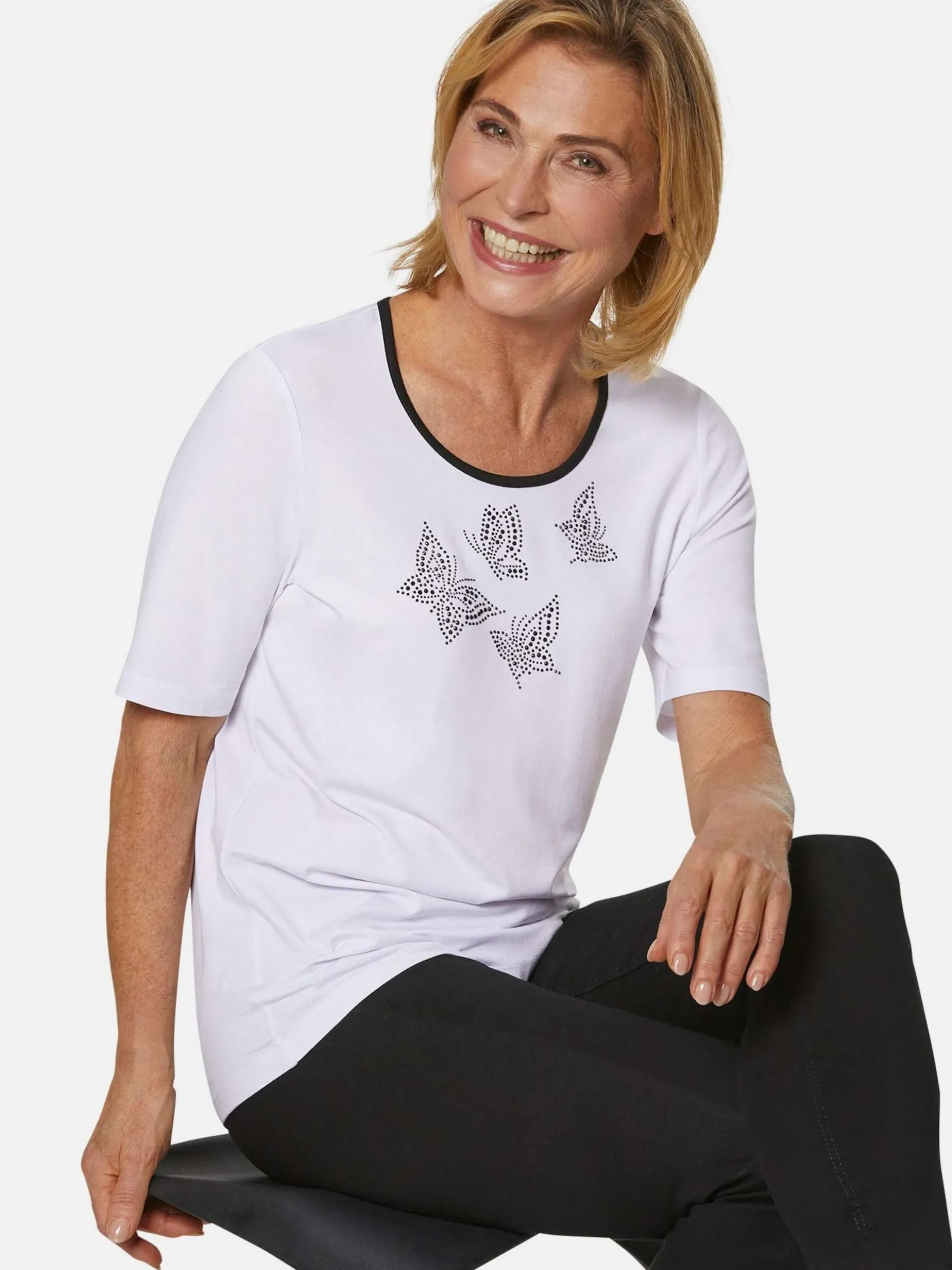 Goldner Damen T-Shirt in weiß - Ausschnitt: Rundhals