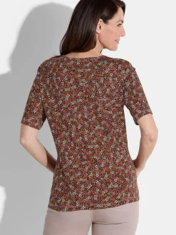 Goldner Damen T-Shirt - Kurzgröße in braun mehrfarbig