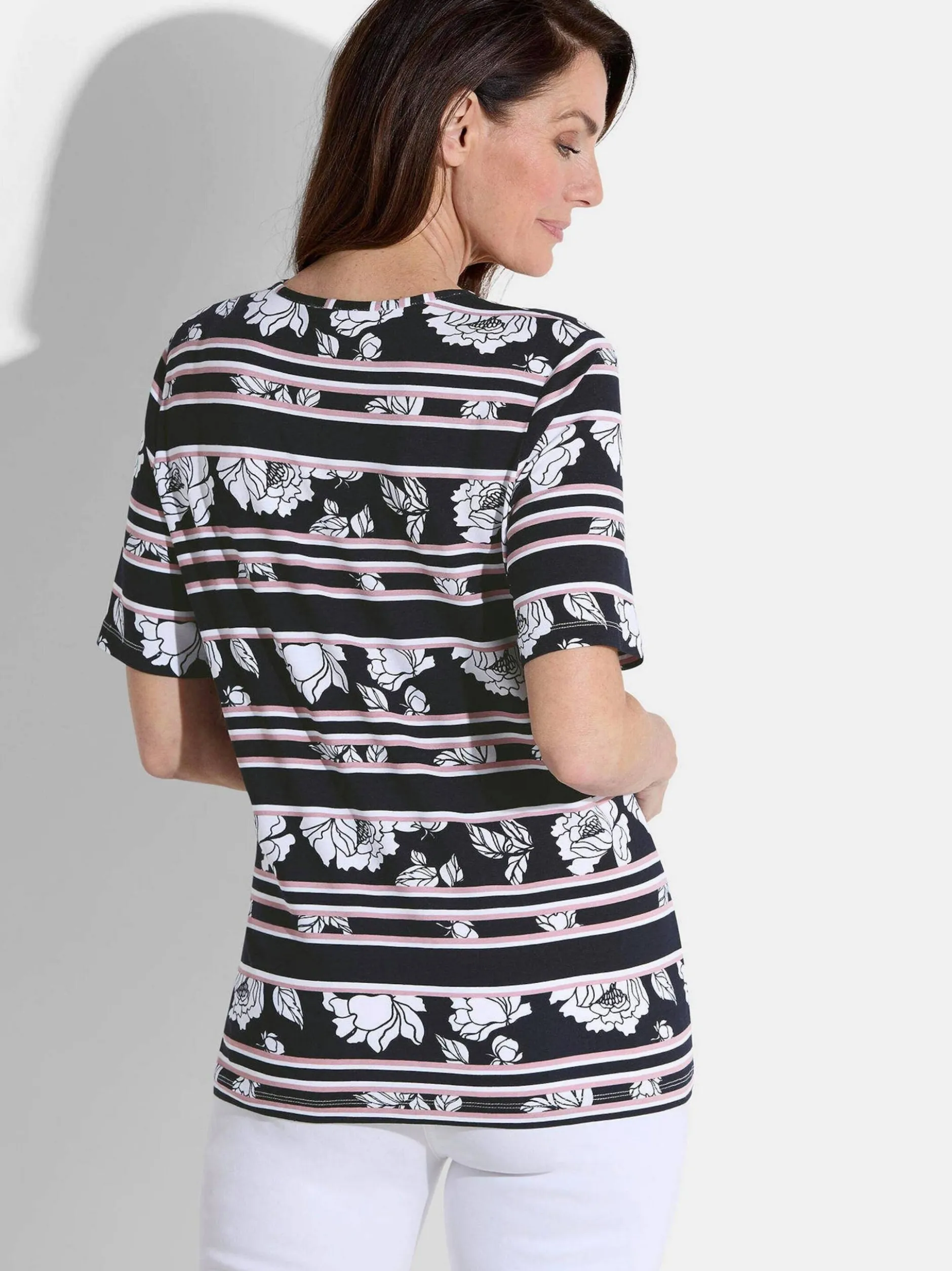 Goldner Damen T-Shirt - Kurzgröße in marine weiß