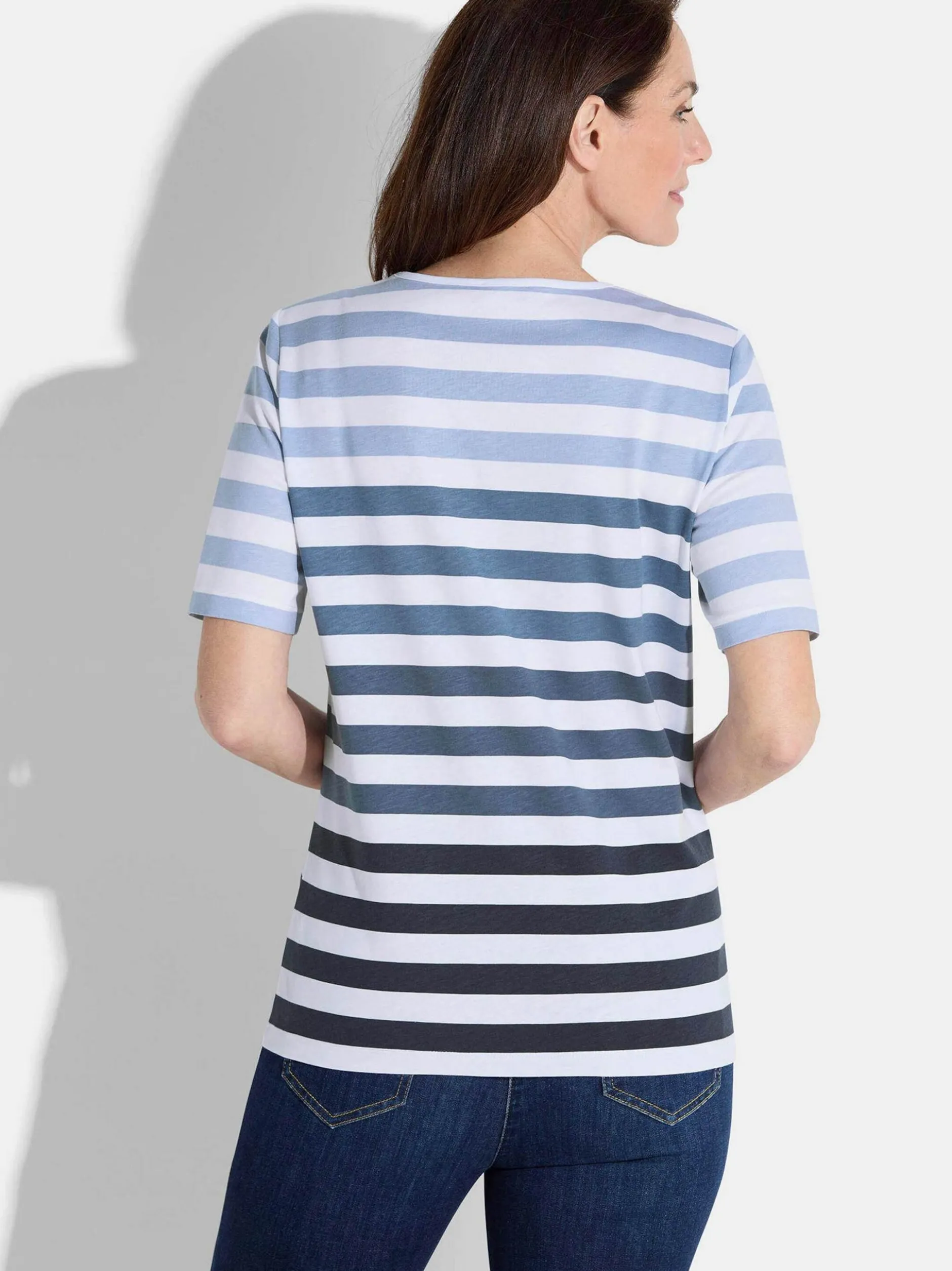 Goldner Damen T-Shirt - Kurzgröße in marine weiß