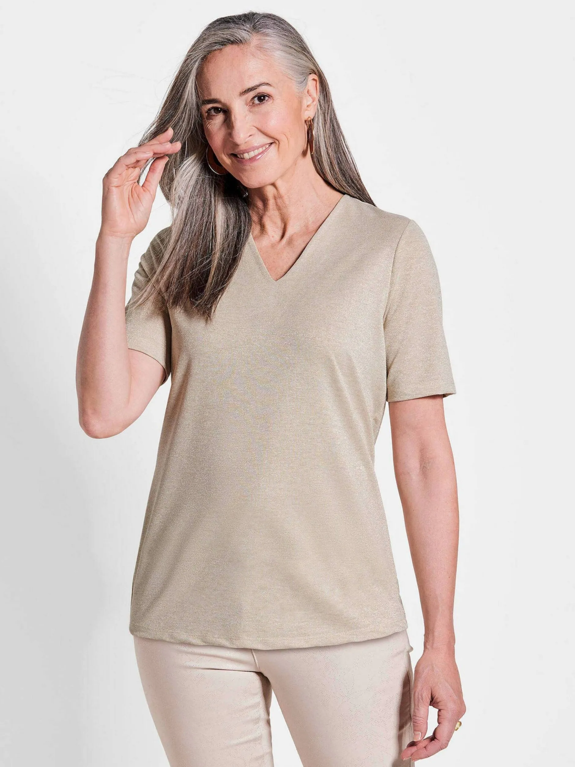Goldner Damen T-Shirts in beige - Ärmel: Halbarm
