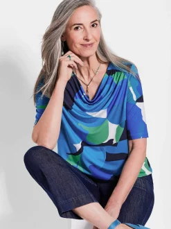 Goldner Damen T-Shirts in blau - Ausschnitt: Wasserfall