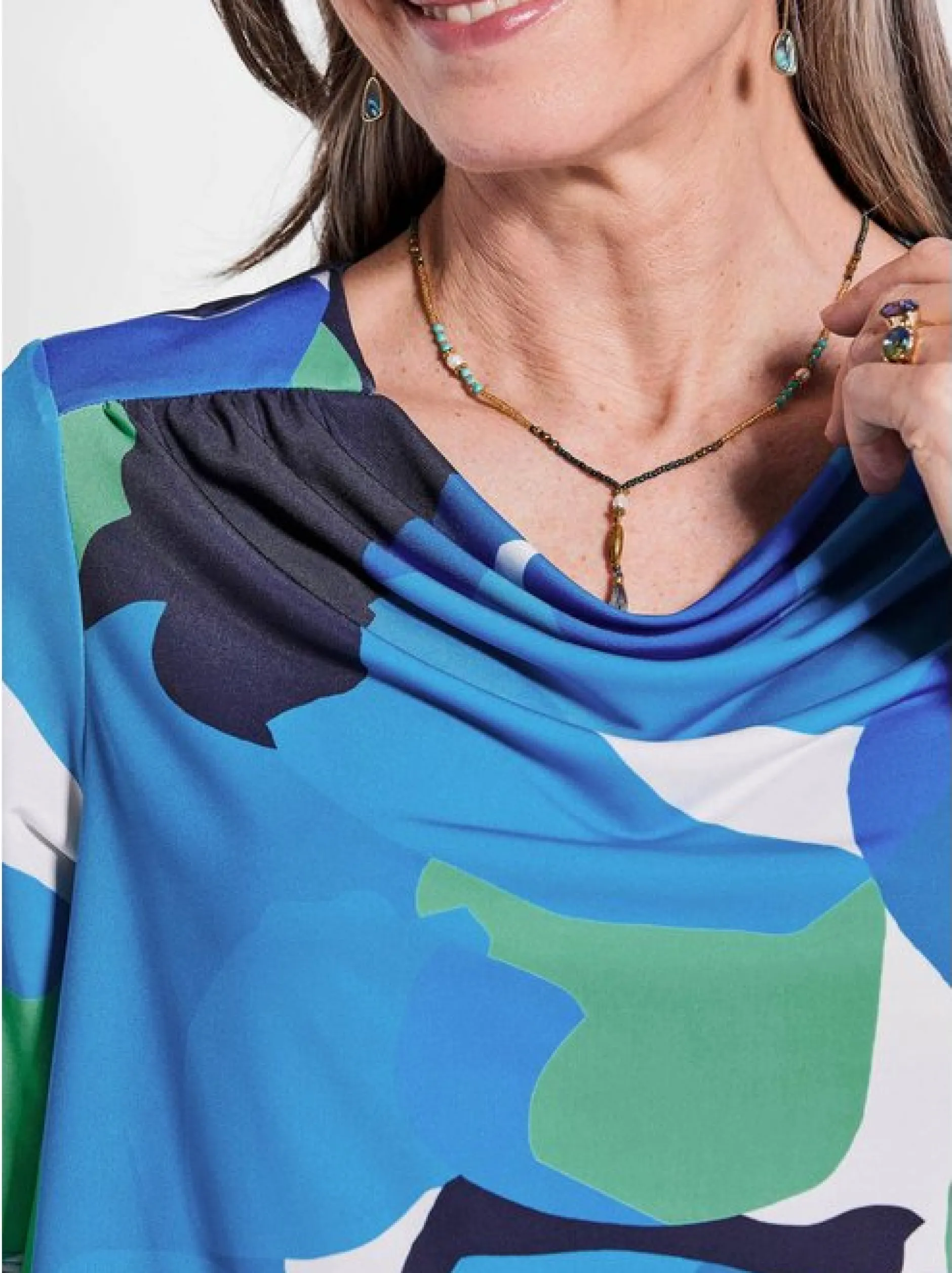 Goldner Damen T-Shirts in blau - Ausschnitt: Wasserfall