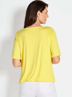 Goldner Damen T-Shirts in gelb - Ausschnitt: Wasserfall
