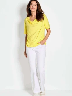 Goldner Damen T-Shirts in gelb - Ausschnitt: Wasserfall