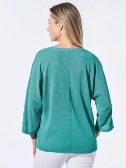 Goldner Damen T-Shirts in grün - Ausschnitt: Schalkragen