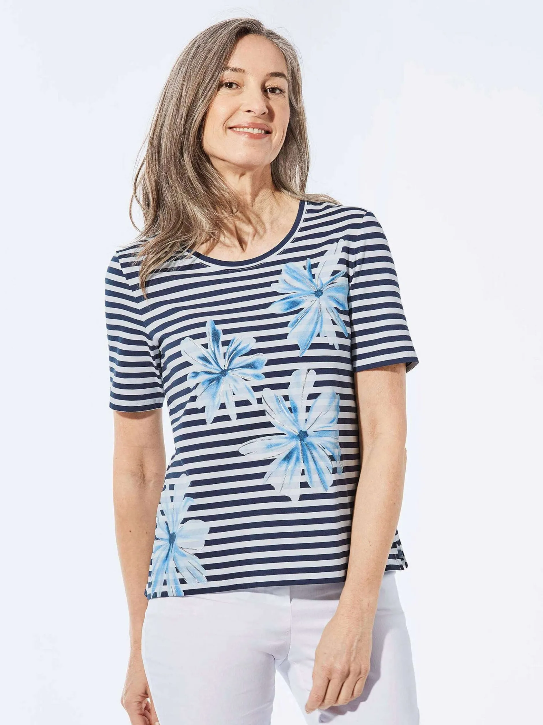 Goldner Damen T-Shirts in marine - Ausschnitt: Rundhals