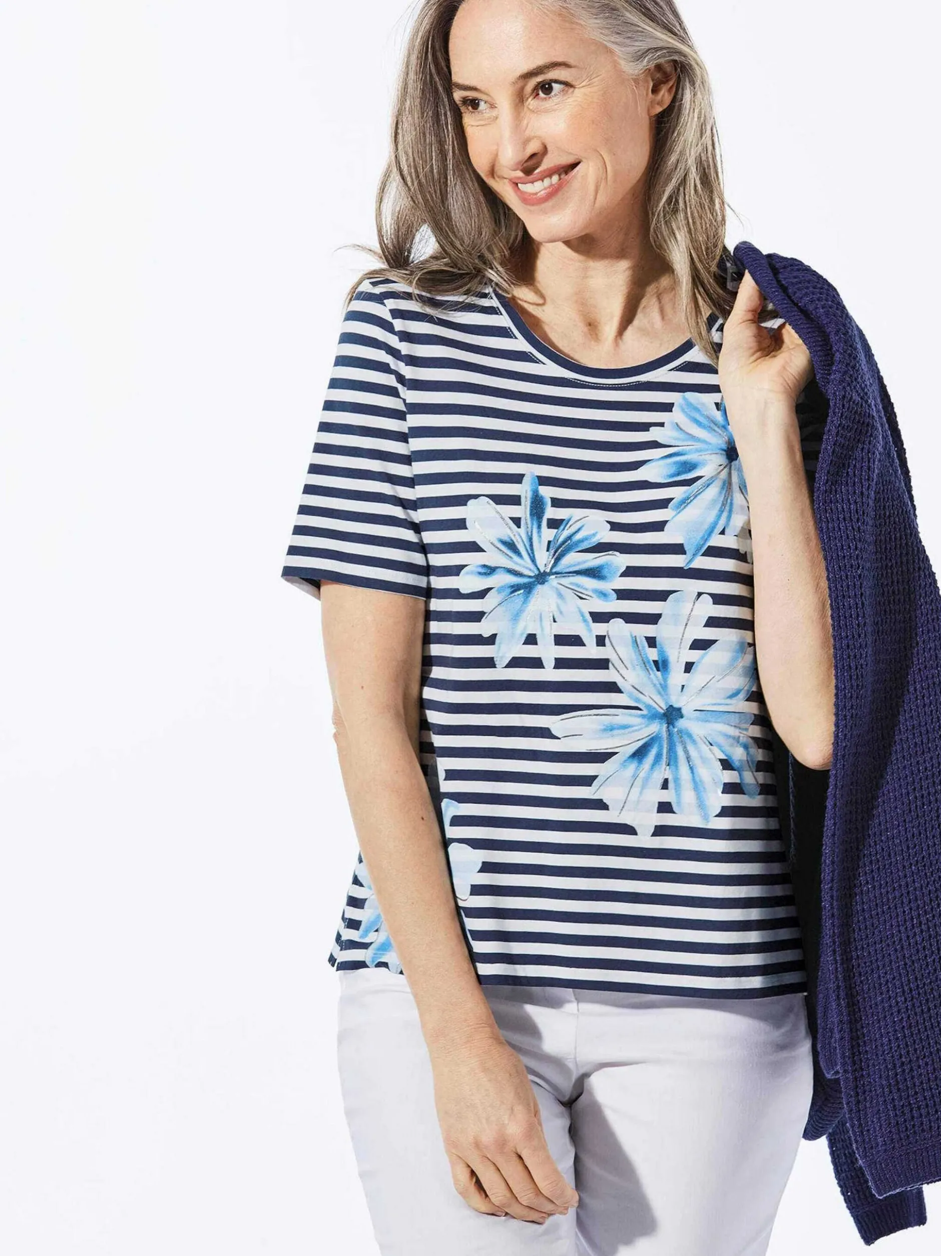 Goldner Damen T-Shirts in marine - Ausschnitt: Rundhals