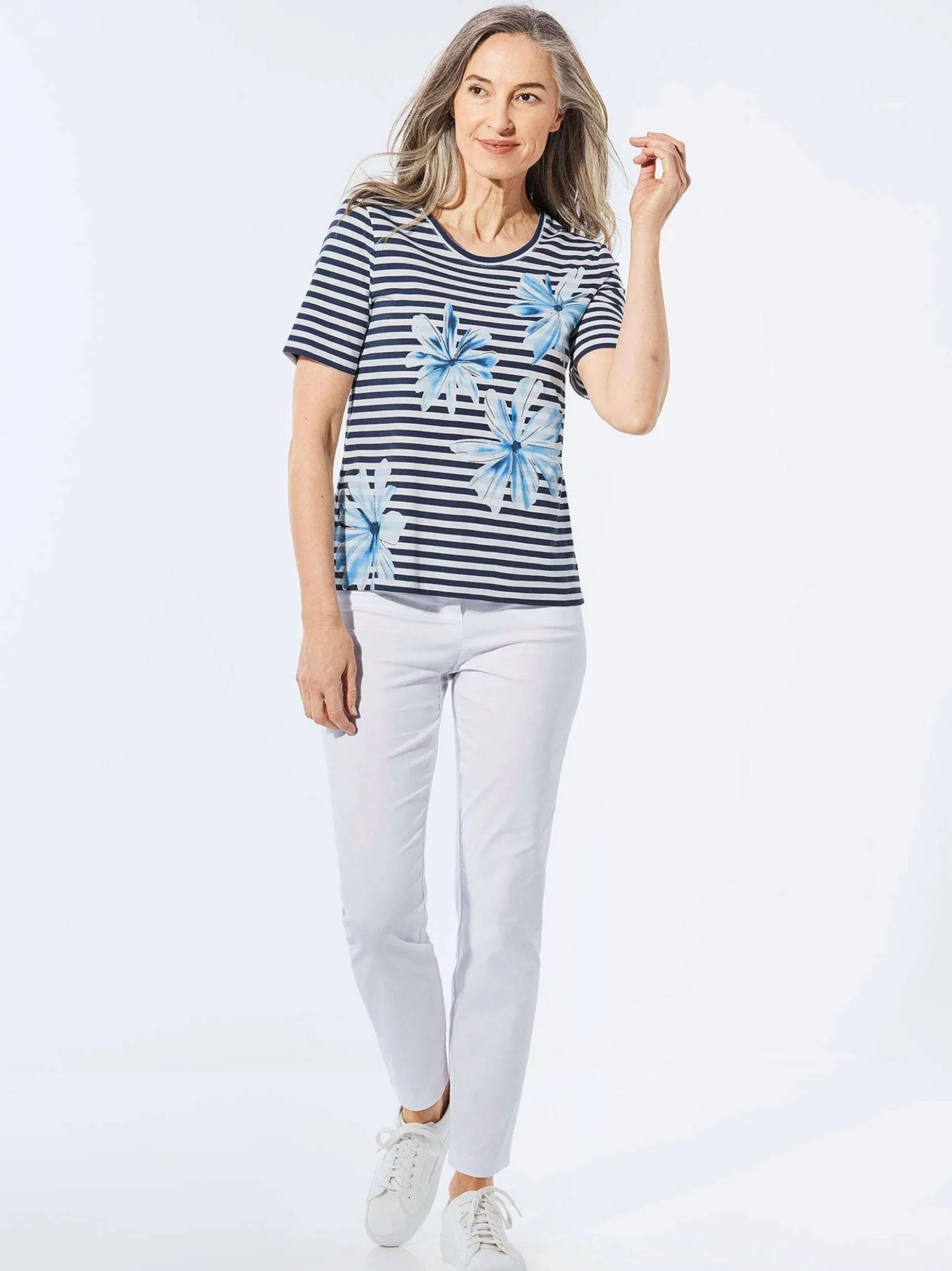 Goldner Damen T-Shirts in marine - Ausschnitt: Rundhals