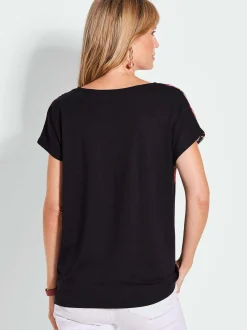 Goldner Damen T-Shirts in schwarz - Ausschnitt: U-Boot