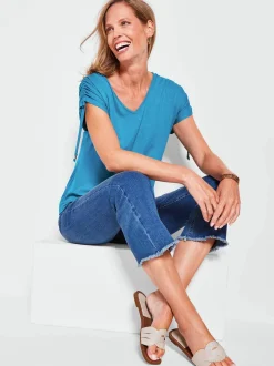 Goldner Damen T-Shirts - Kurzgröße in türkis