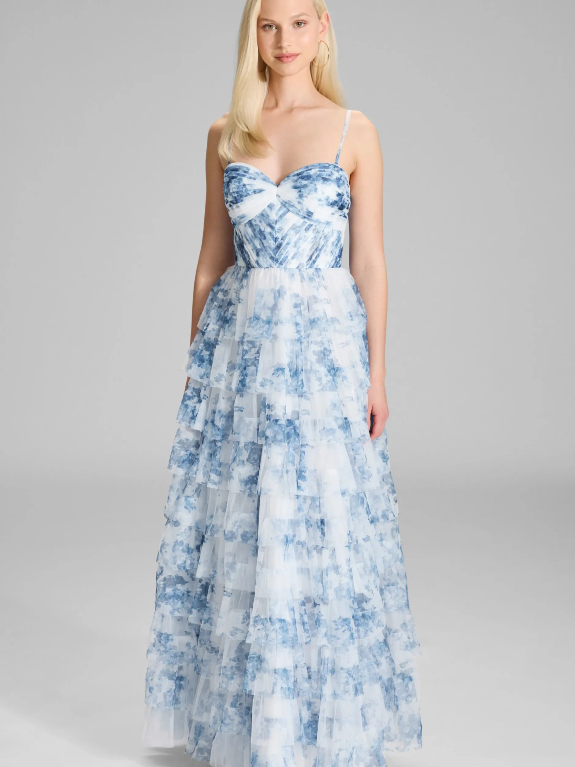 Hey Kyla Damen Abendkleid in blau weiß - Länge: lang