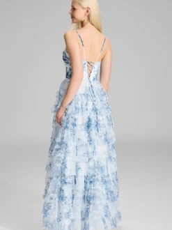 Hey Kyla Damen Abendkleid in blau weiß - Länge: lang