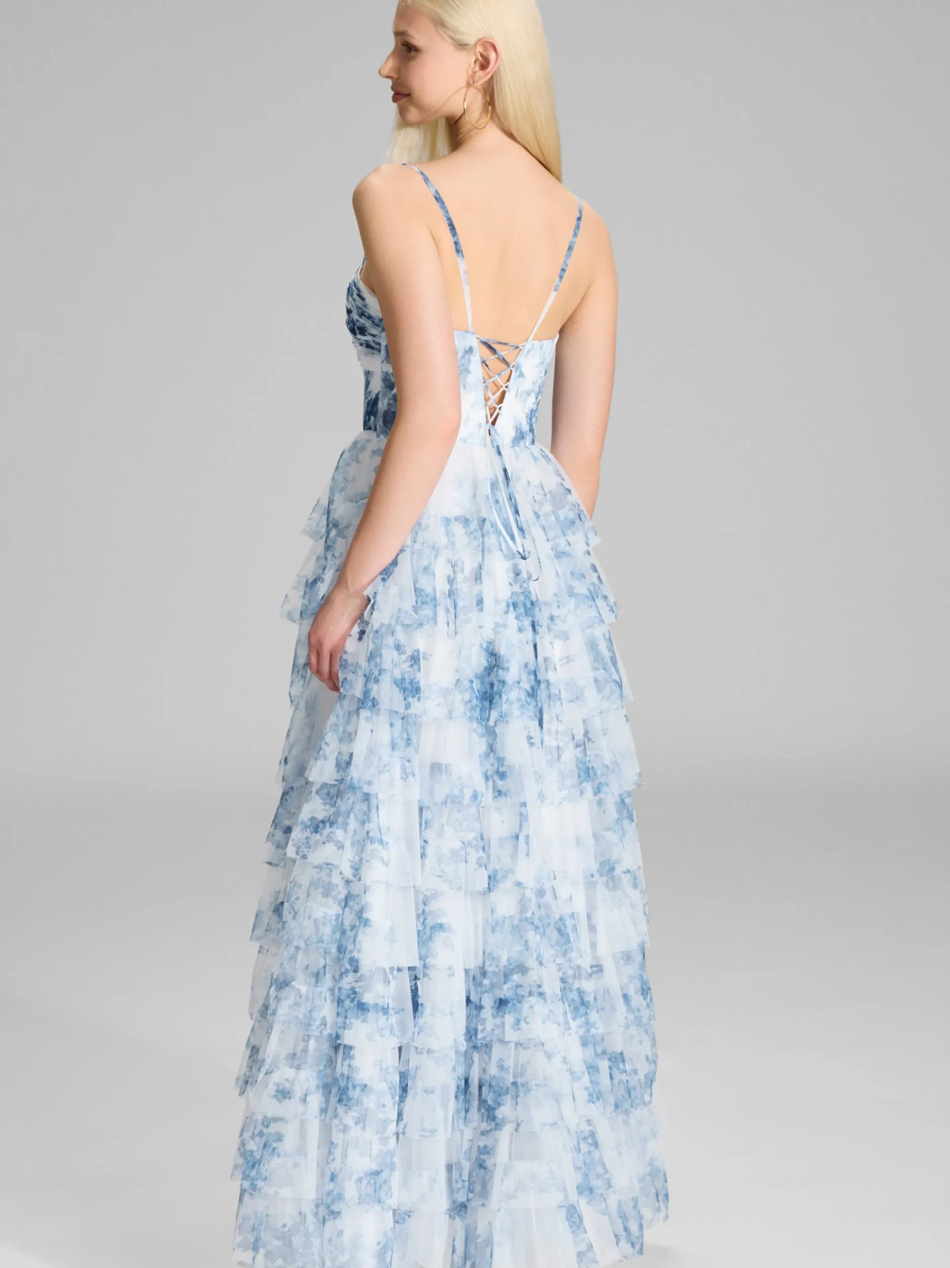 Hey Kyla Damen Abendkleid in blau weiß - Länge: lang