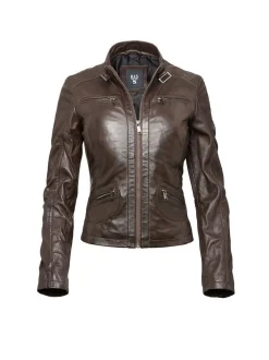 HIS Damen Lederjacke in braun