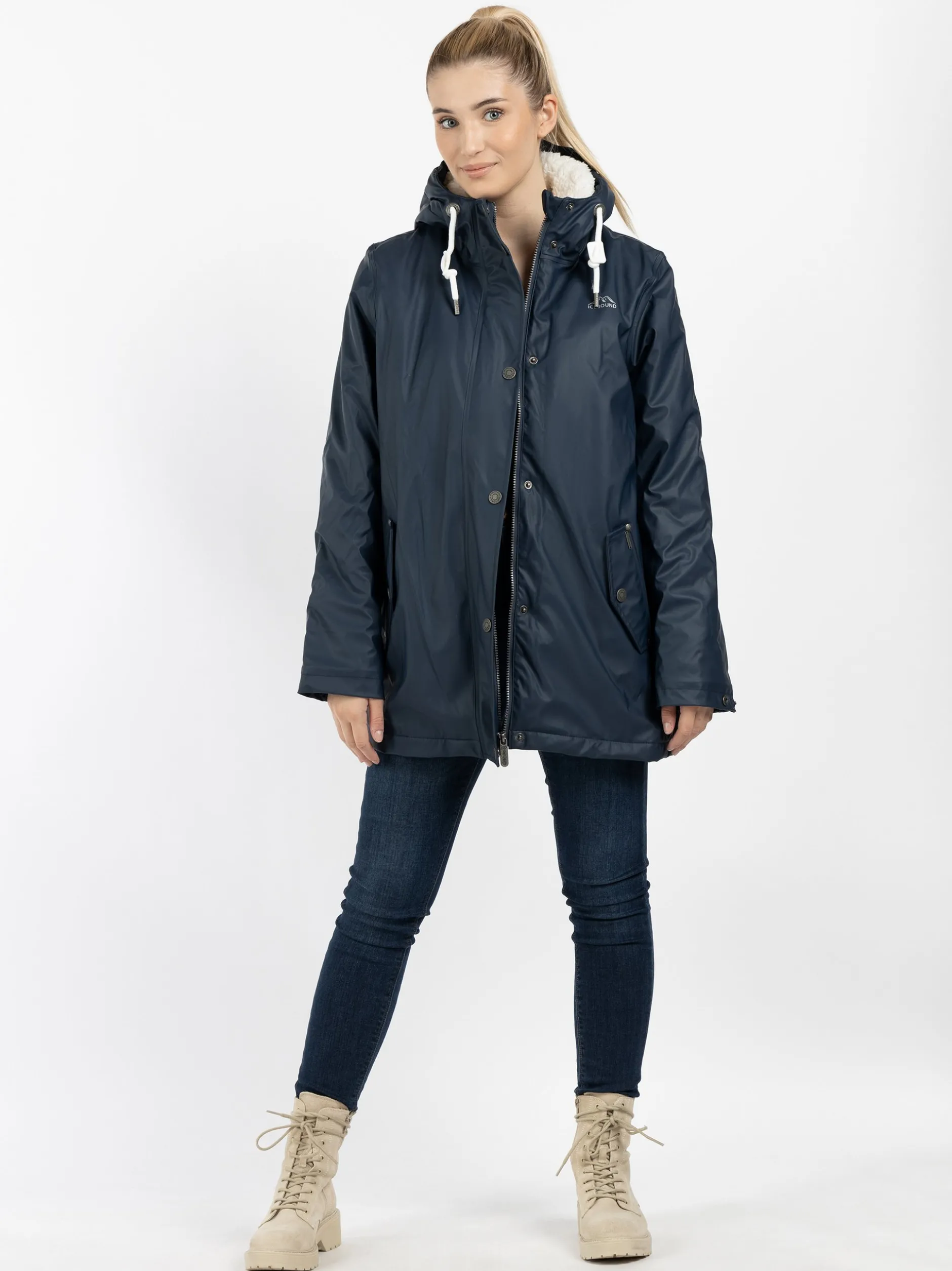 ICEBOUND Damen Regenjacke mit Teddyfutter in marine