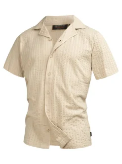 Indicode Herren Hemd Kurzarm - INCrepe in beige taupe