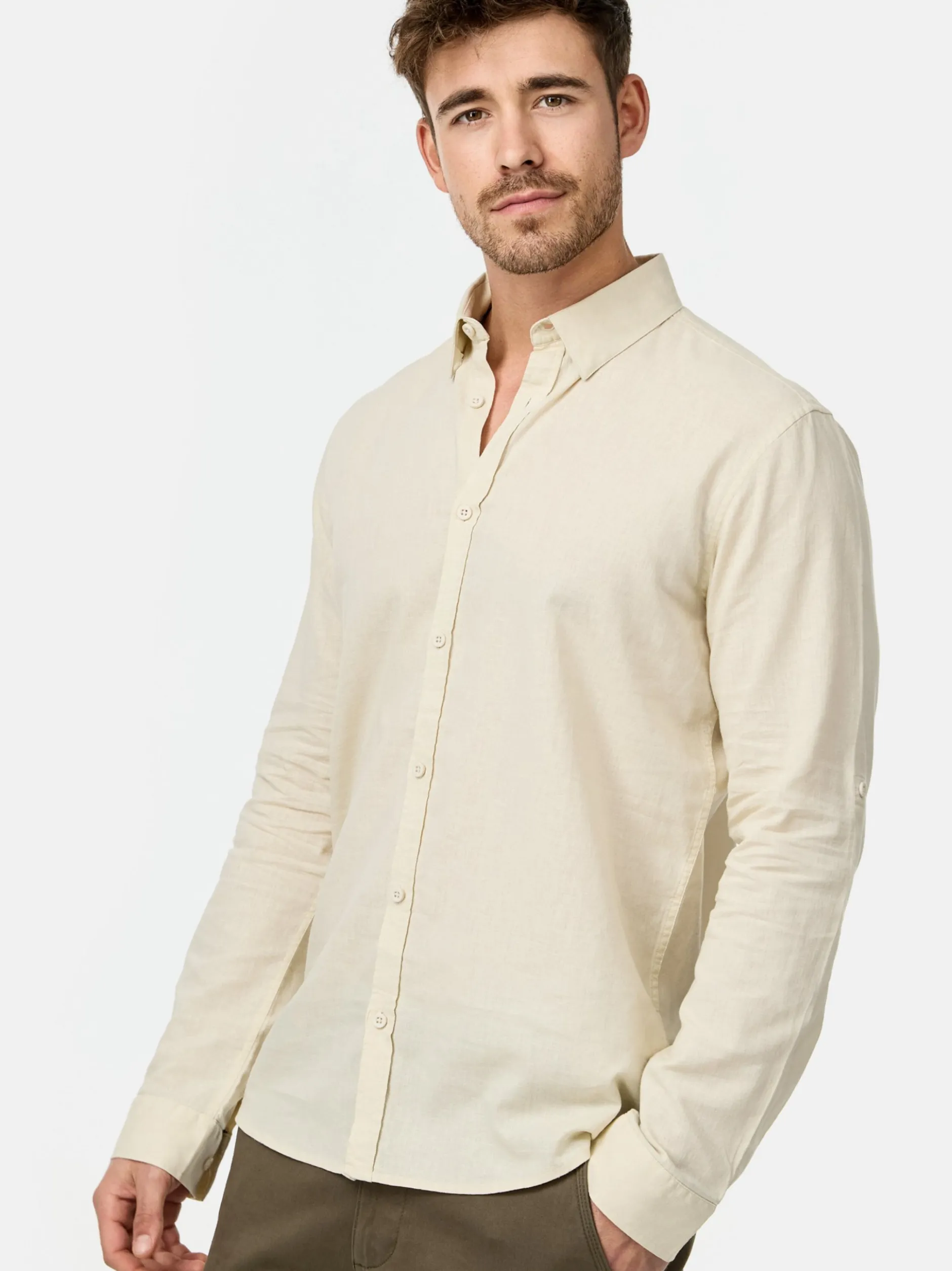 Indicode Herren Hemd Langarm - Brayden in beige sand