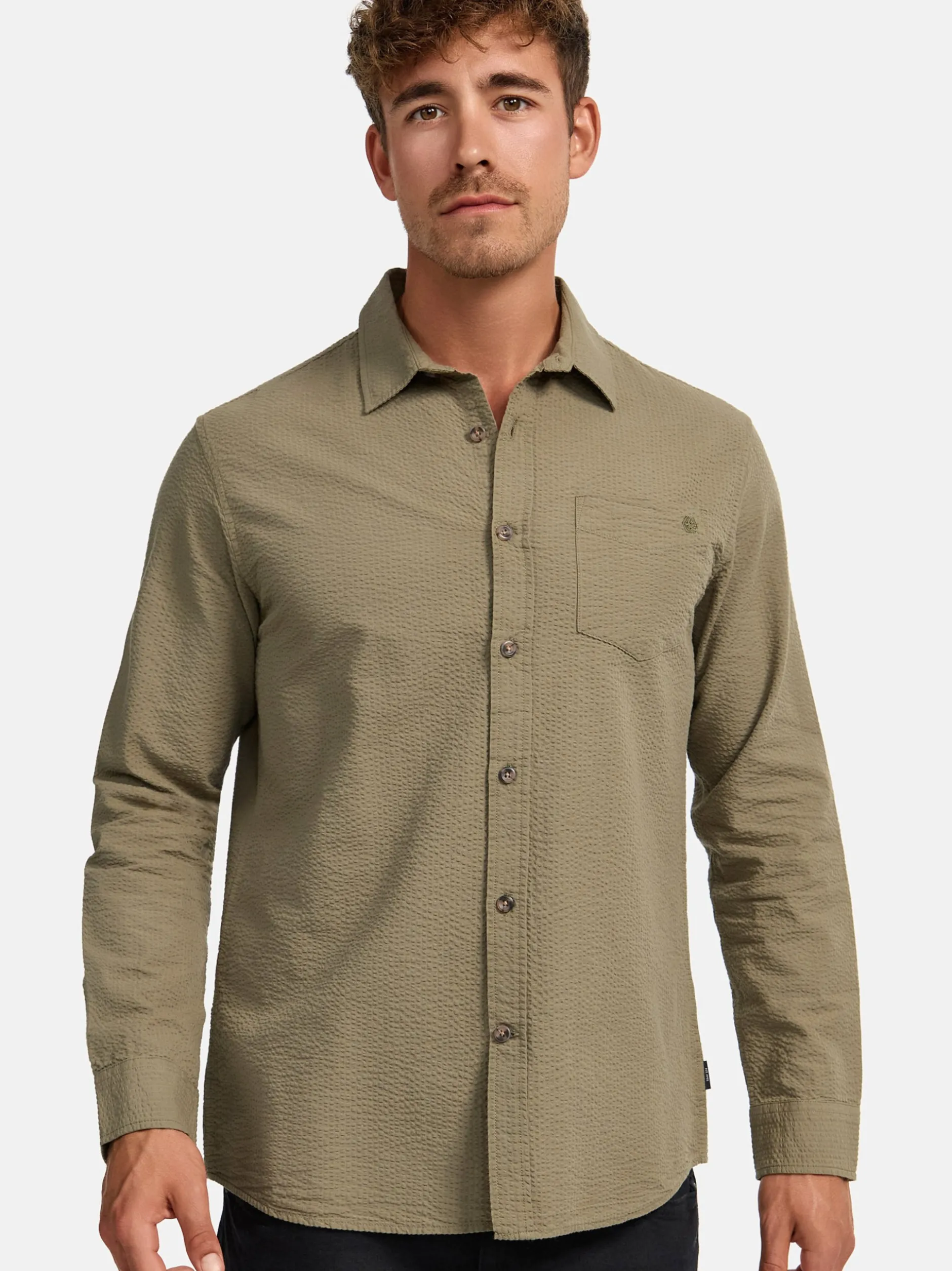 Indicode Herren Hemd Langarm - INCaix in beige grün