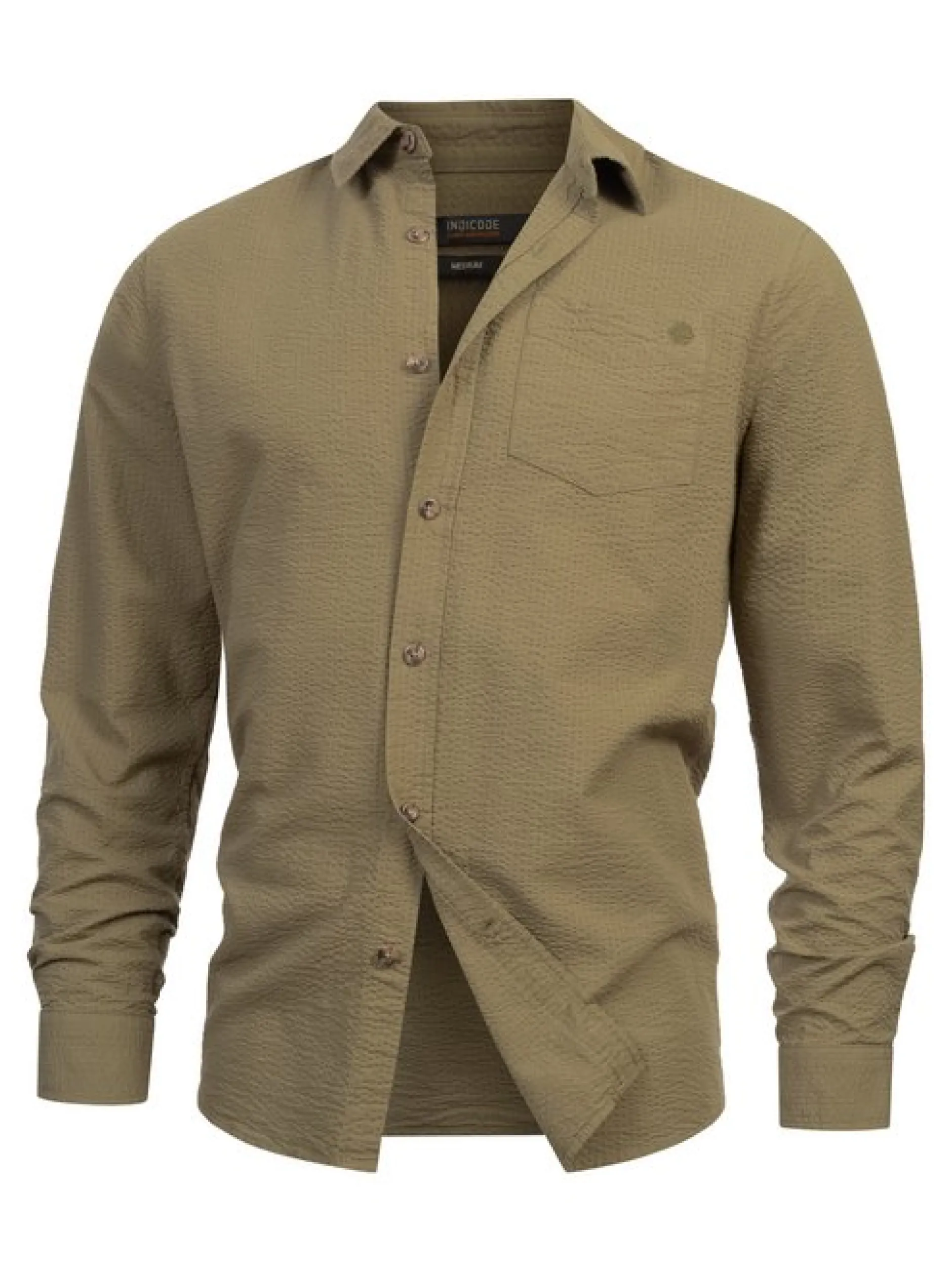 Indicode Herren Hemd Langarm - INCaix in beige grün
