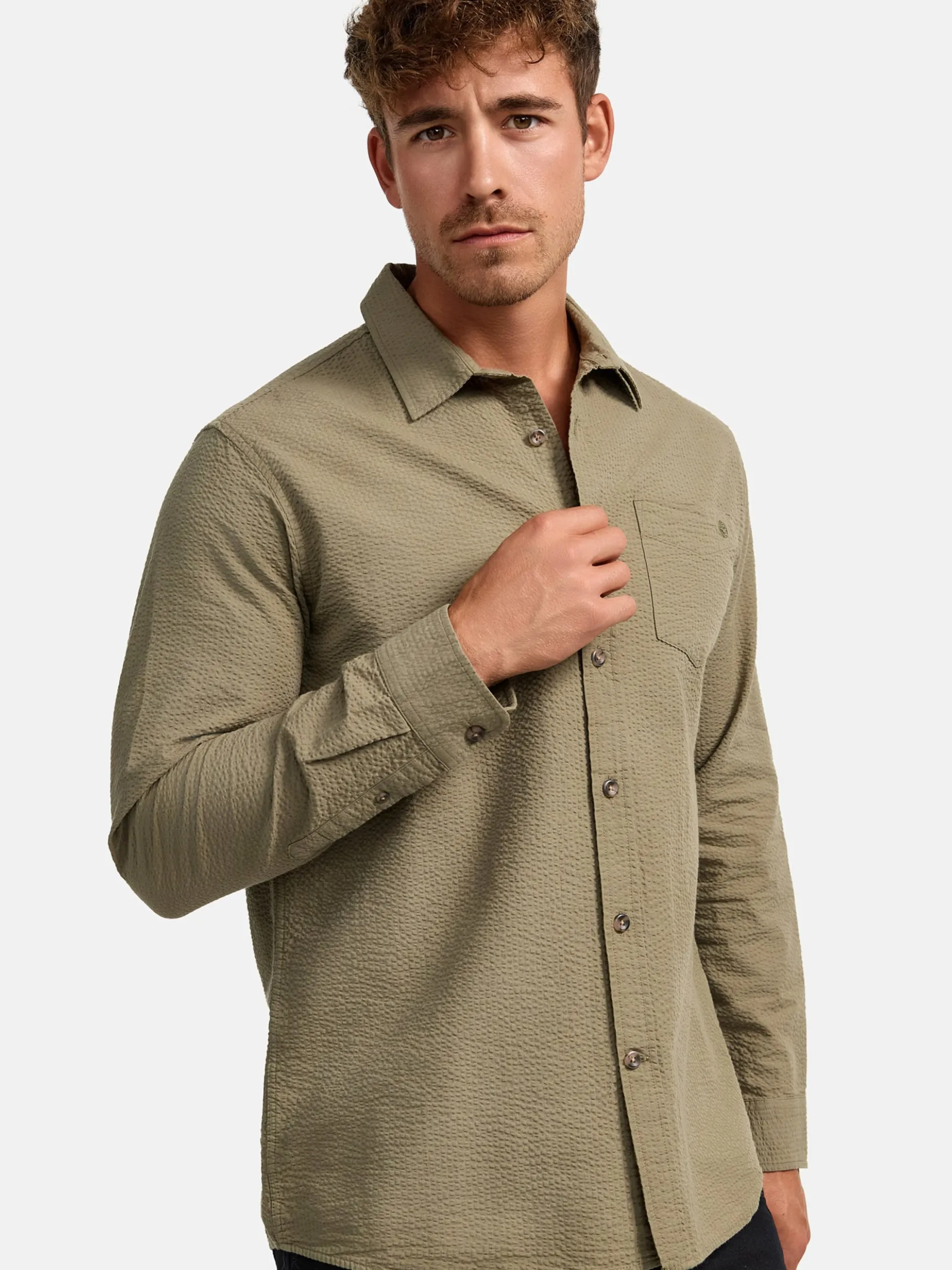 Indicode Herren Hemd Langarm - INCaix in beige grün
