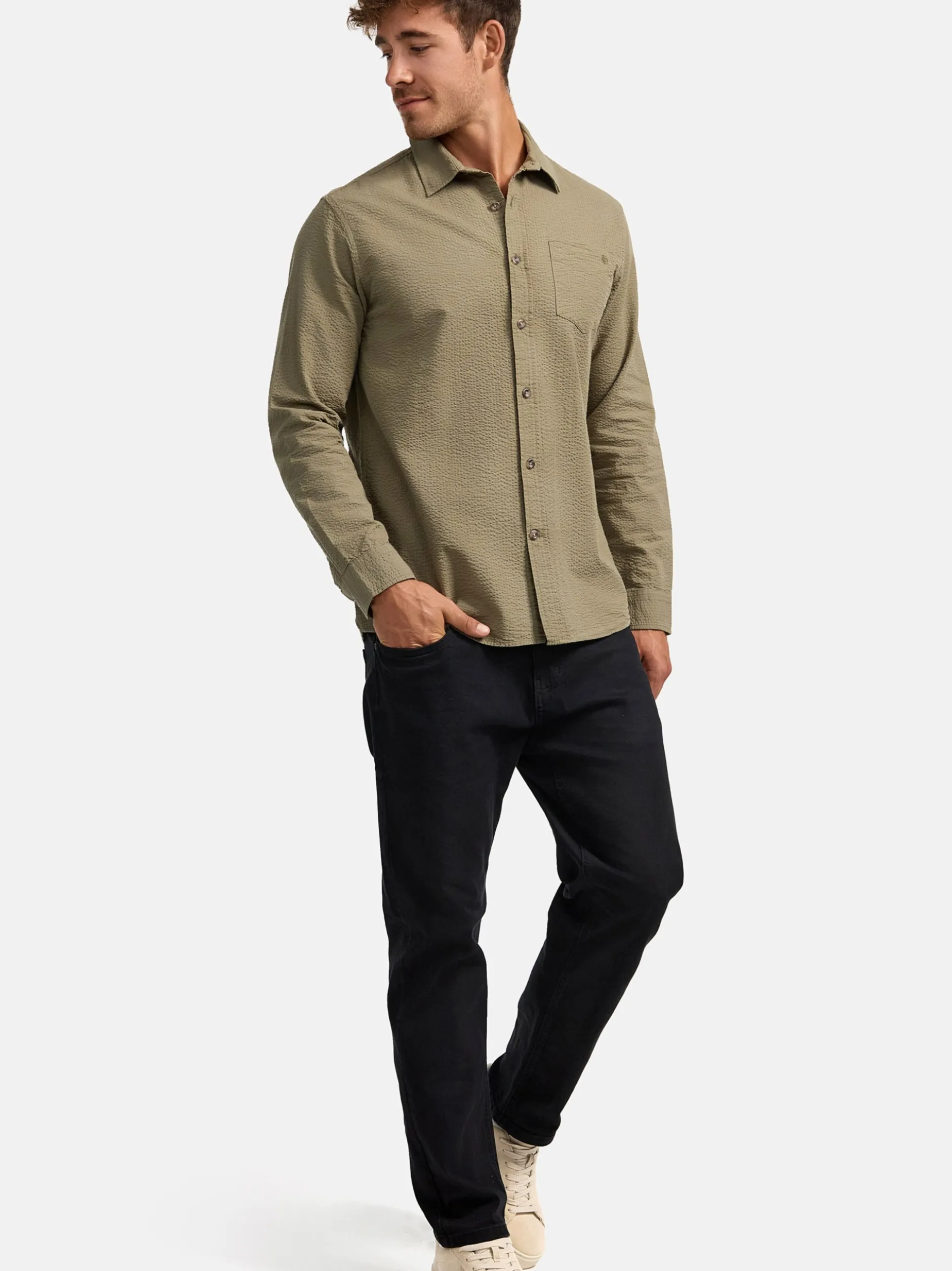 Indicode Herren Hemd Langarm - INCaix in beige grün