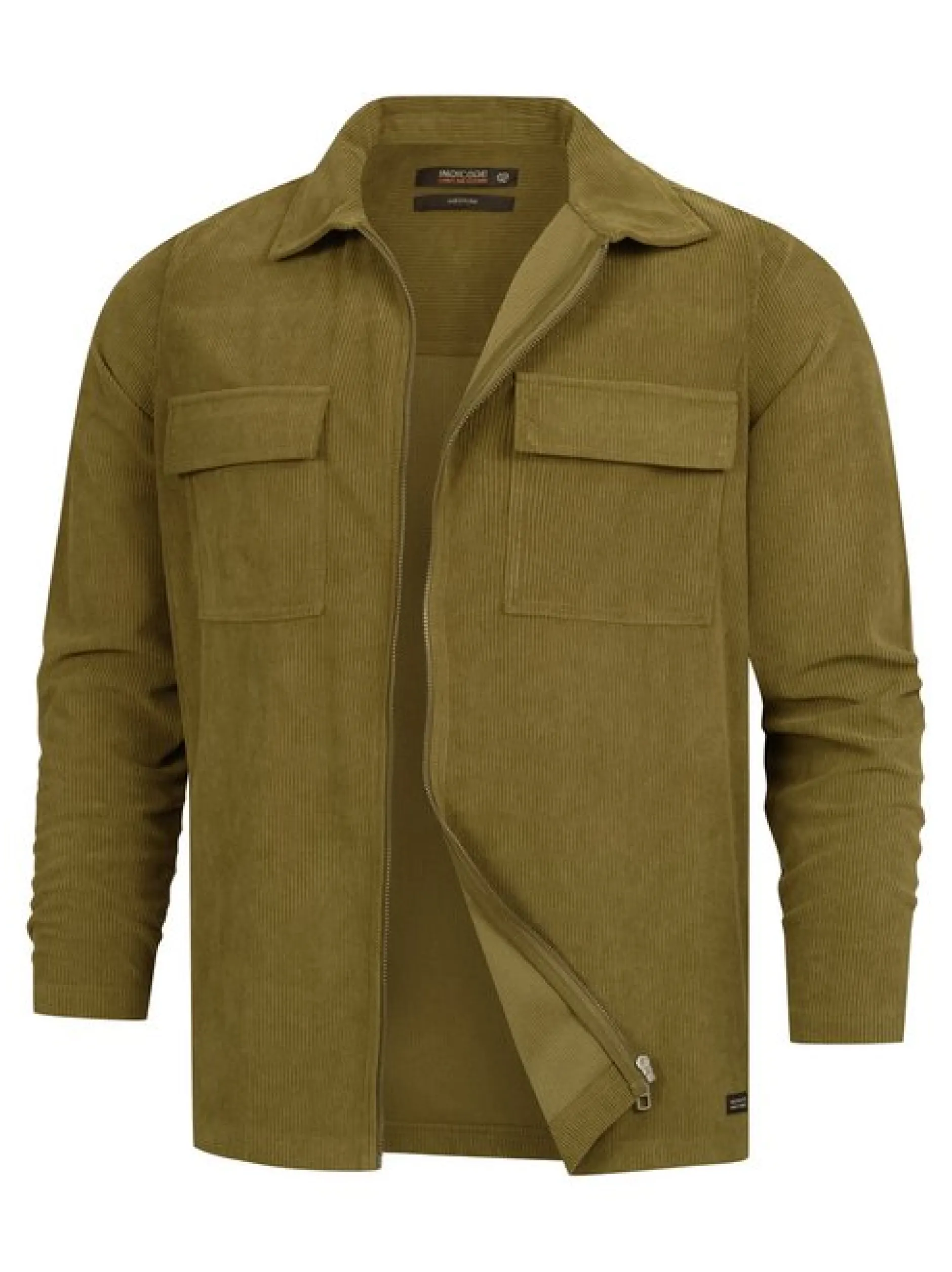 Indicode Herren Hemd Langarm - INNemoto Zip Shirt in oliv khaki