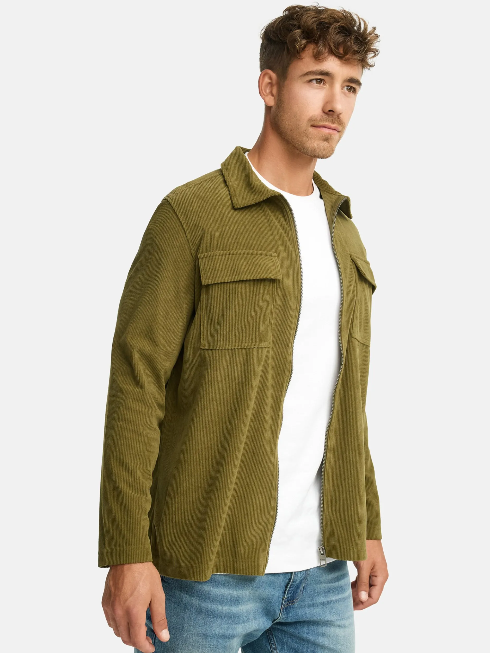 Indicode Herren Hemd Langarm - INNemoto Zip Shirt in oliv khaki