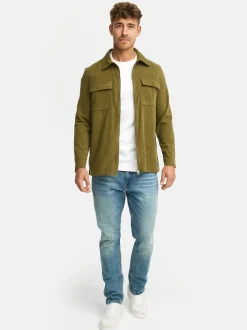 Indicode Herren Hemd Langarm - INNemoto Zip Shirt in oliv khaki