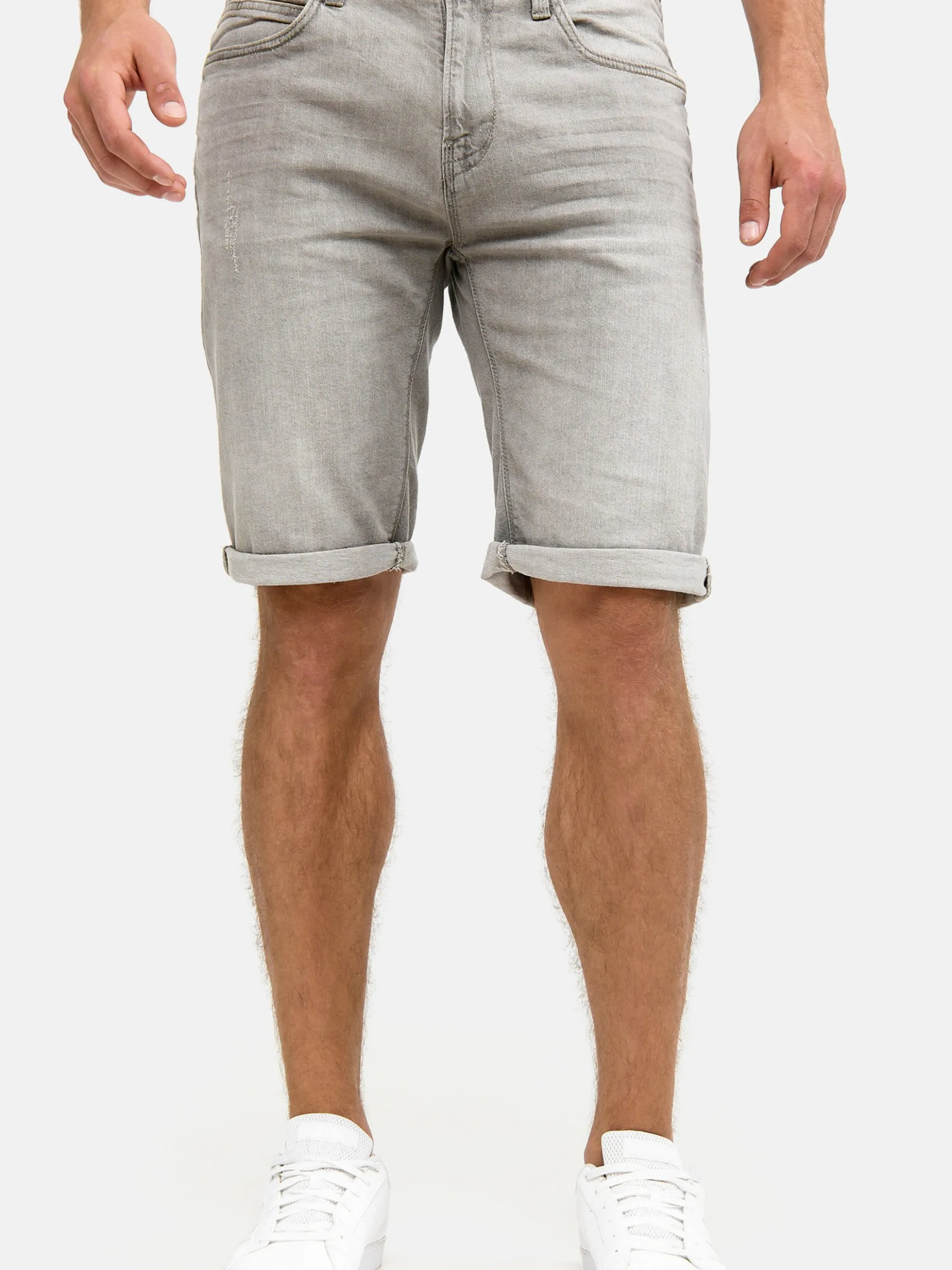 Indicode Herren Jeans Shorts - Caden in hellgrau grau