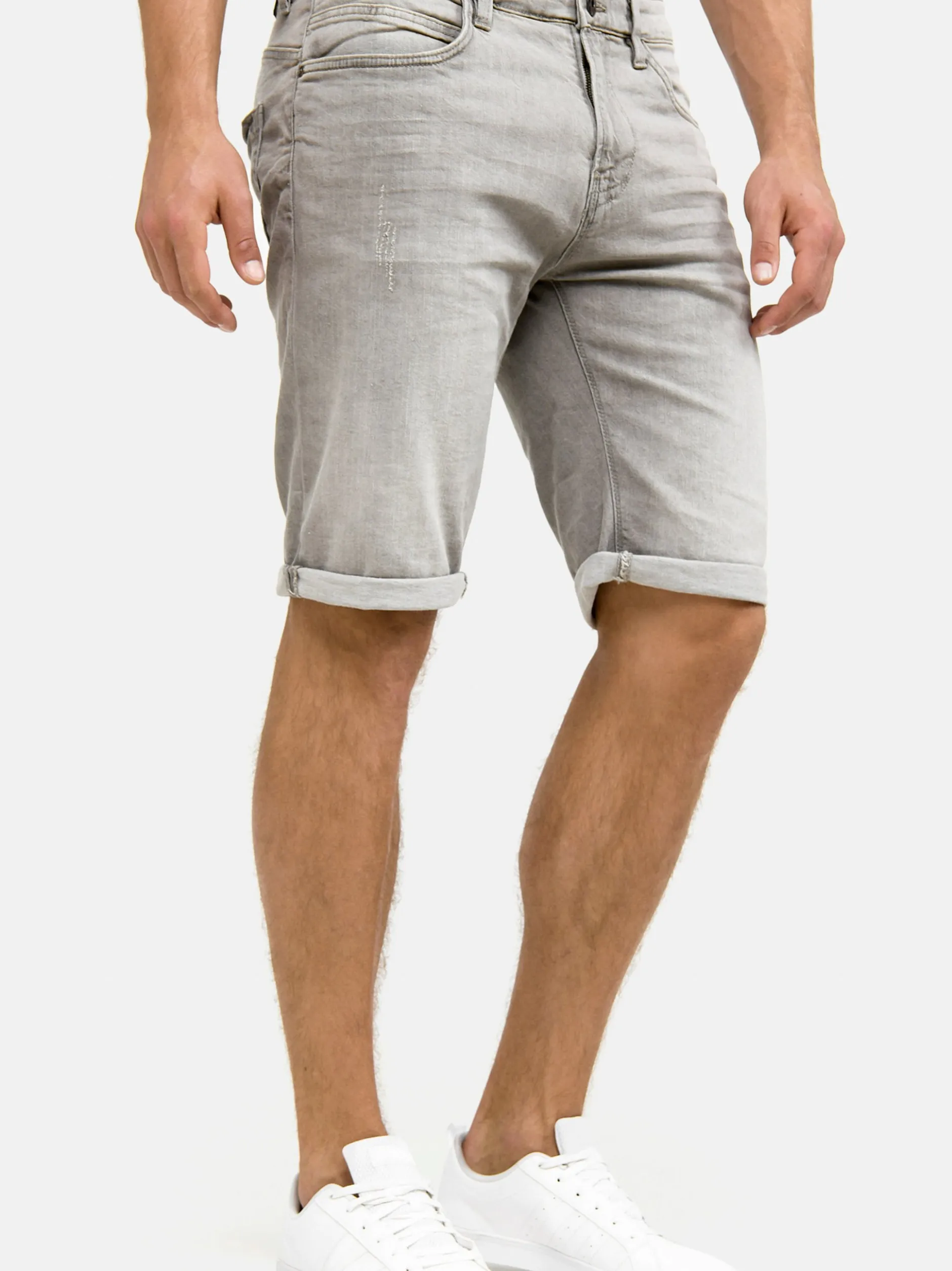Indicode Herren Jeans Shorts - Caden in hellgrau grau