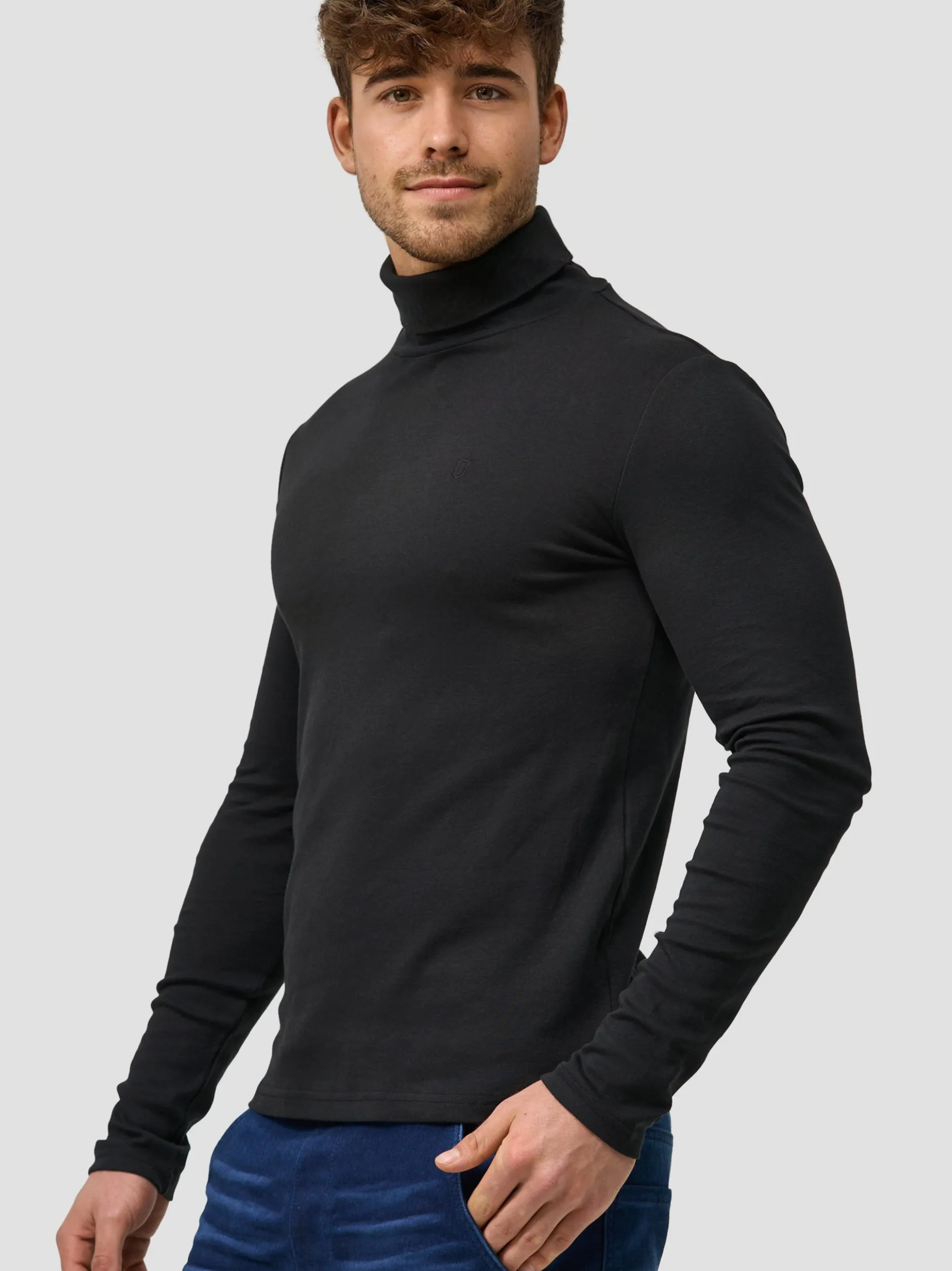 Indicode Herren Langarmshirt Rollkragen - Eagon in schwarz