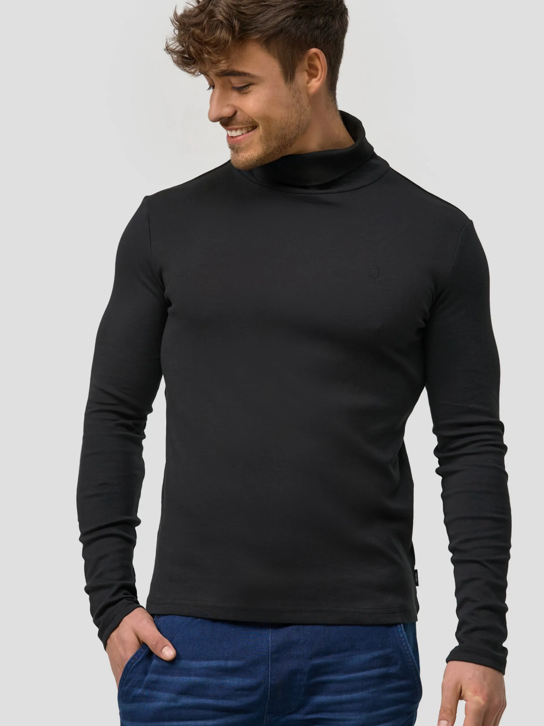 Indicode Herren Langarmshirt Rollkragen - Eagon in schwarz