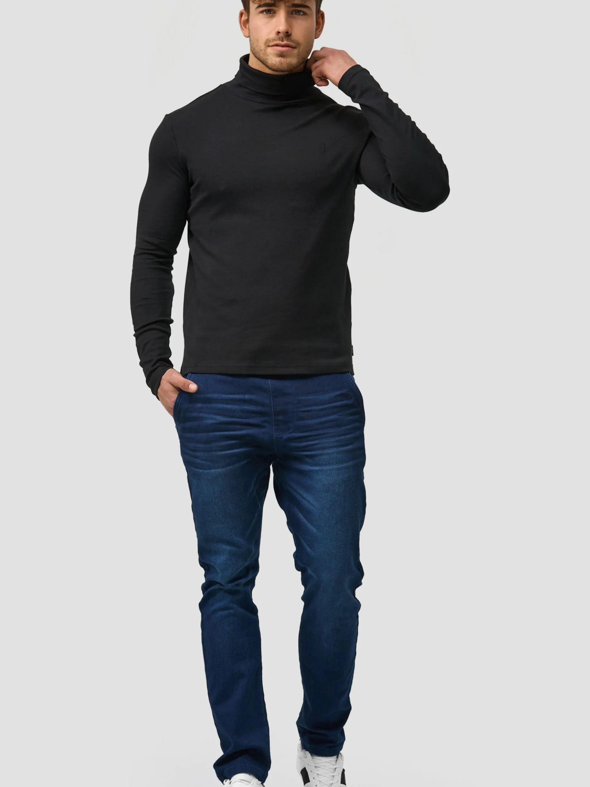 Indicode Herren Langarmshirt Rollkragen - Eagon in schwarz