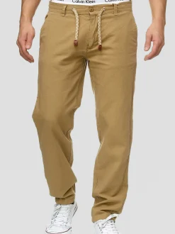 Indicode Herren Leinenhose - Veneto in beige sand